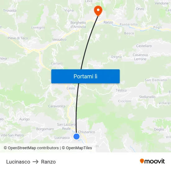 Lucinasco to Ranzo map