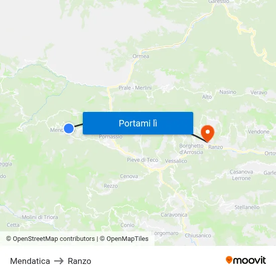 Mendatica to Ranzo map