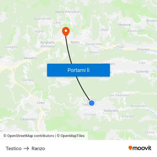 Testico to Ranzo map