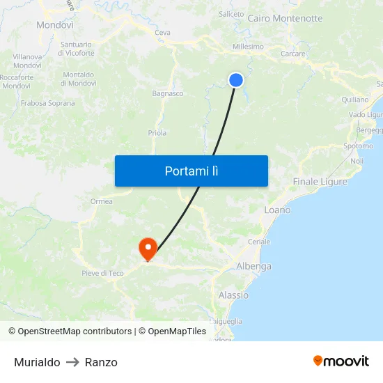 Murialdo to Ranzo map