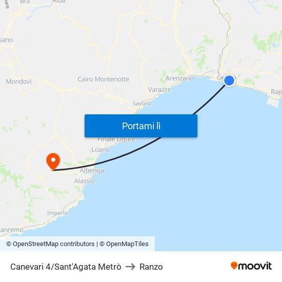 Canevari 4/Sant'Agata Metrò to Ranzo map