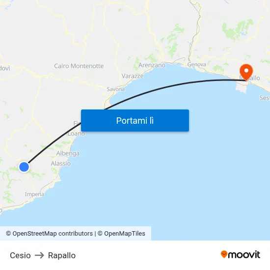 Cesio to Rapallo map