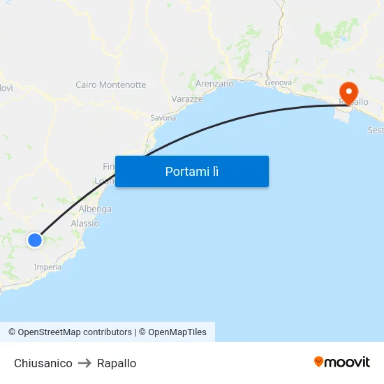 Chiusanico to Rapallo map