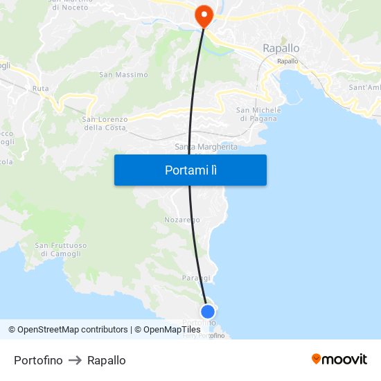 Portofino to Rapallo map