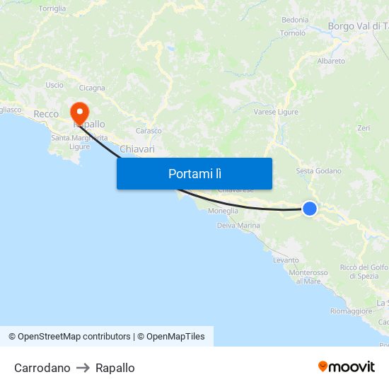 Carrodano to Rapallo map