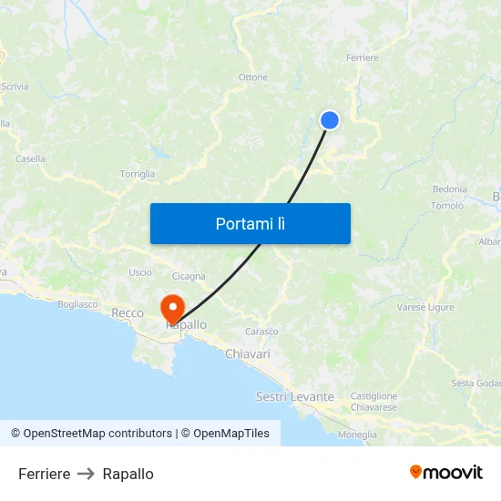 Ferriere to Rapallo map