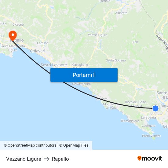 Vezzano Ligure to Rapallo map