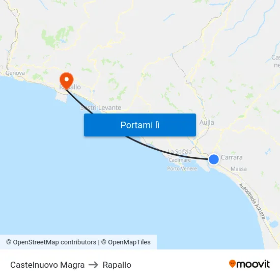 Castelnuovo Magra to Rapallo map