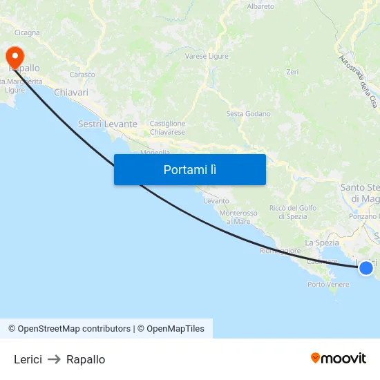 Lerici to Rapallo map