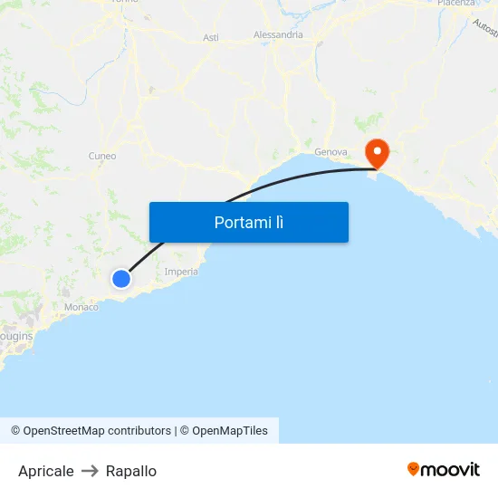 Apricale to Rapallo map