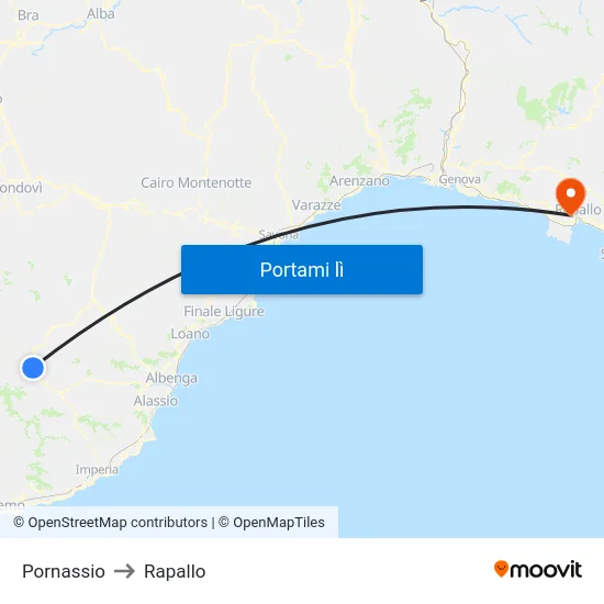 Pornassio to Rapallo map