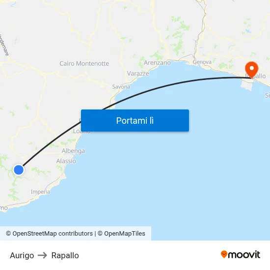 Aurigo to Rapallo map