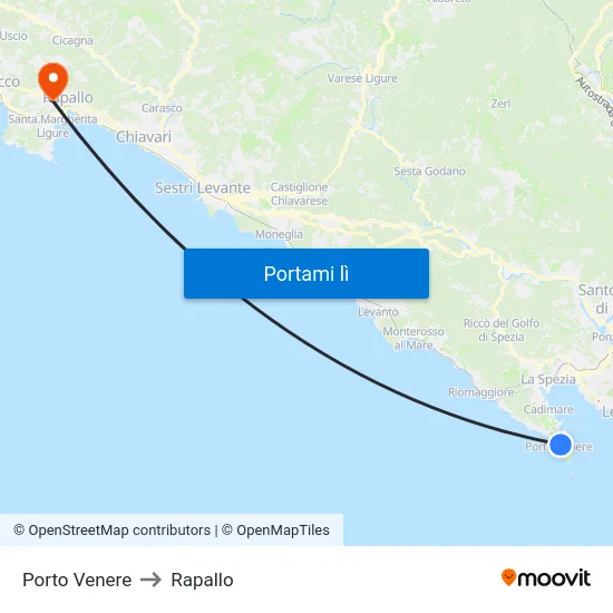Porto Venere to Rapallo map
