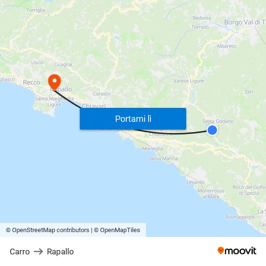 Carro to Rapallo map