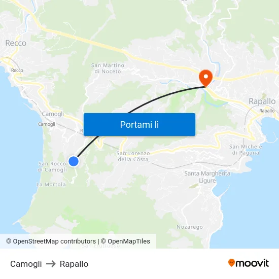 Camogli to Rapallo map