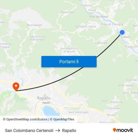 San Colombano Certenoli to Rapallo map