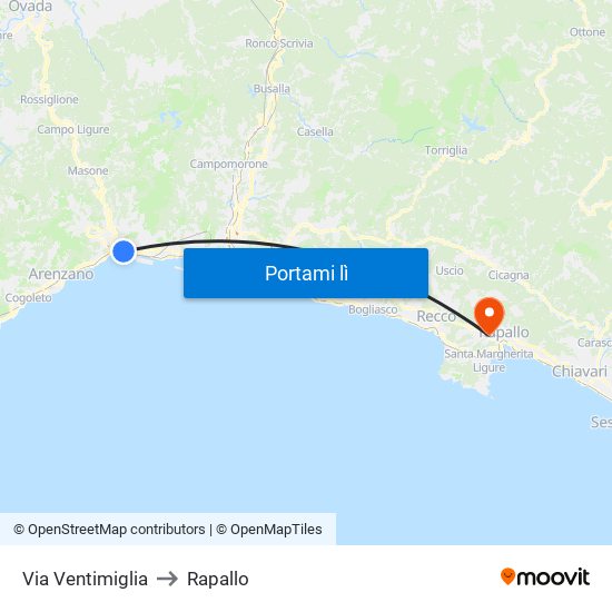 Via Ventimiglia to Rapallo map