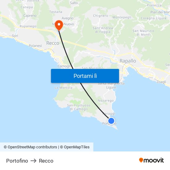 Portofino to Recco map