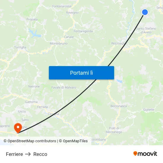 Ferriere to Recco map