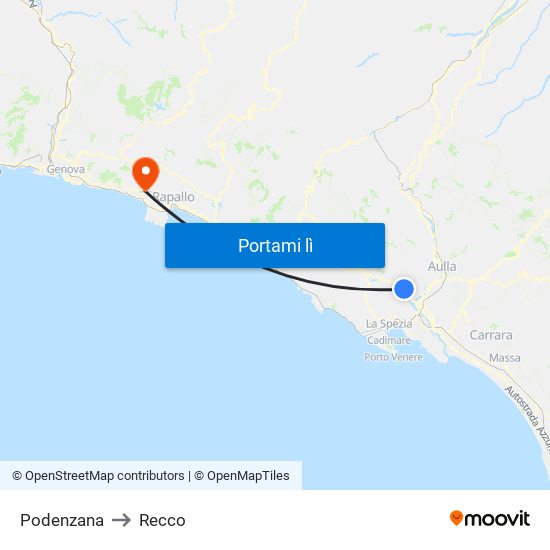 Podenzana to Recco map