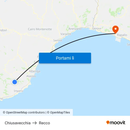 Chiusavecchia to Recco map