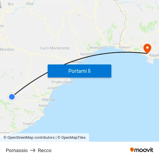 Pornassio to Recco map