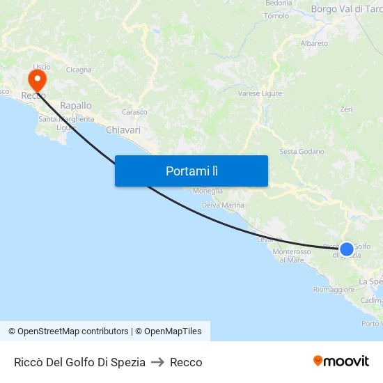 Riccò Del Golfo Di Spezia to Recco map