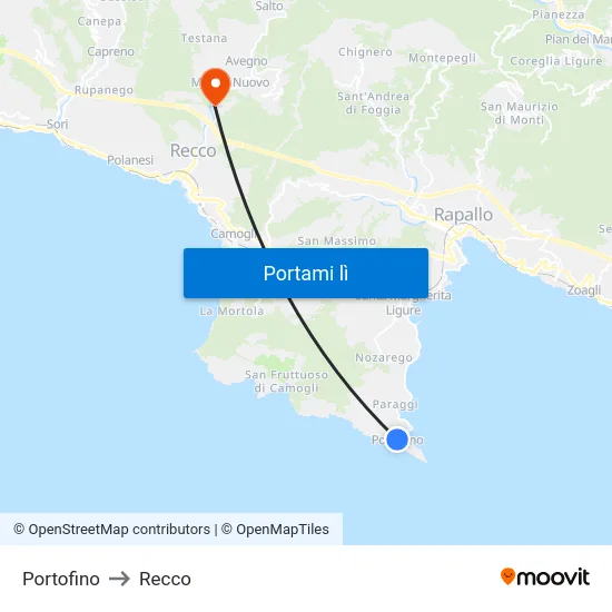 Portofino to Recco map