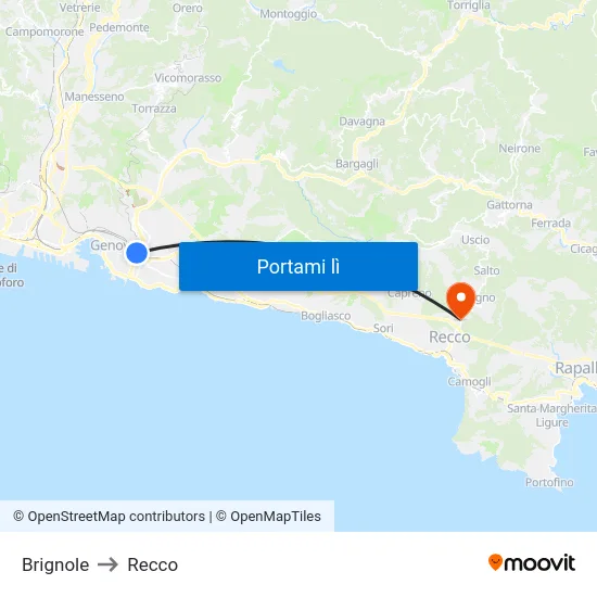 Brignole to Recco map