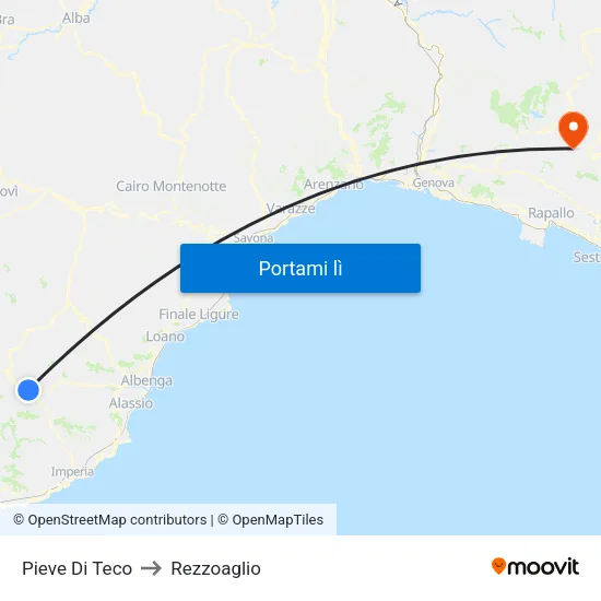 Pieve Di Teco to Rezzoaglio map