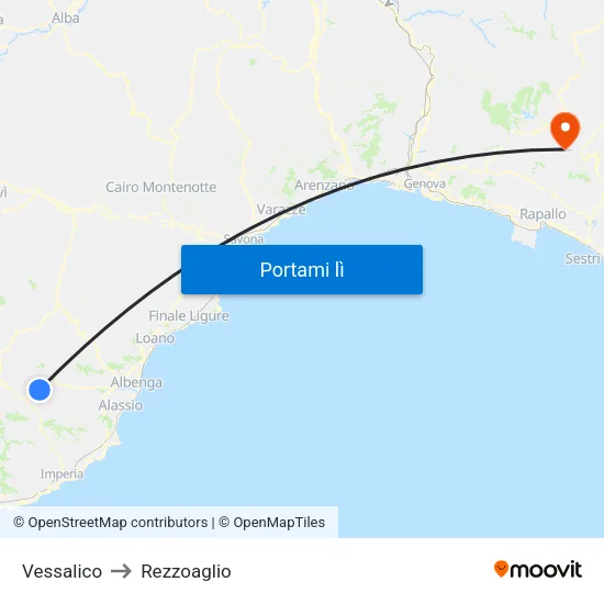 Vessalico to Rezzoaglio map