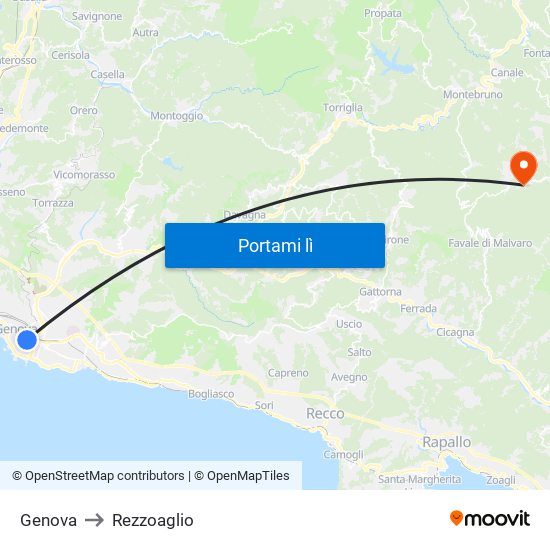 Genova to Rezzoaglio map