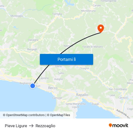 Pieve Ligure to Rezzoaglio map