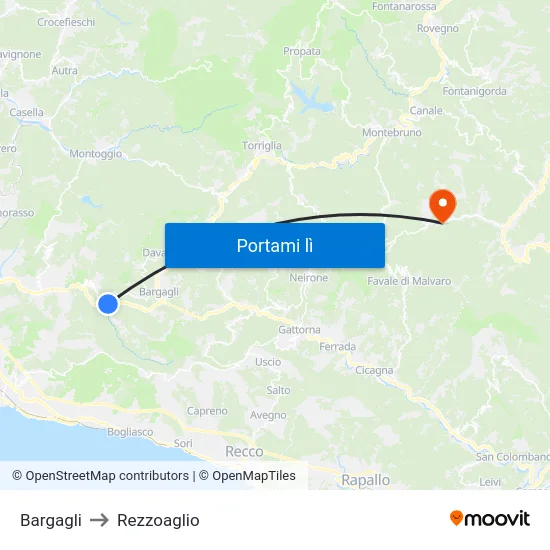 Bargagli to Rezzoaglio map