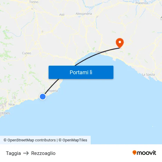 Taggia to Rezzoaglio map