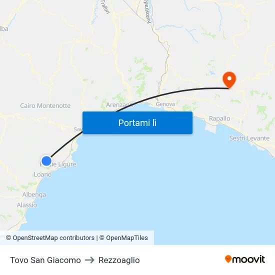 Tovo San Giacomo to Rezzoaglio map