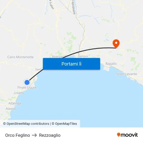 Orco Feglino to Rezzoaglio map