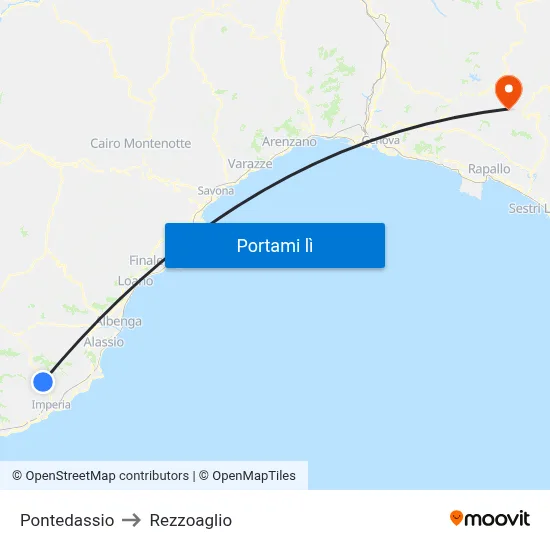 Pontedassio to Rezzoaglio map