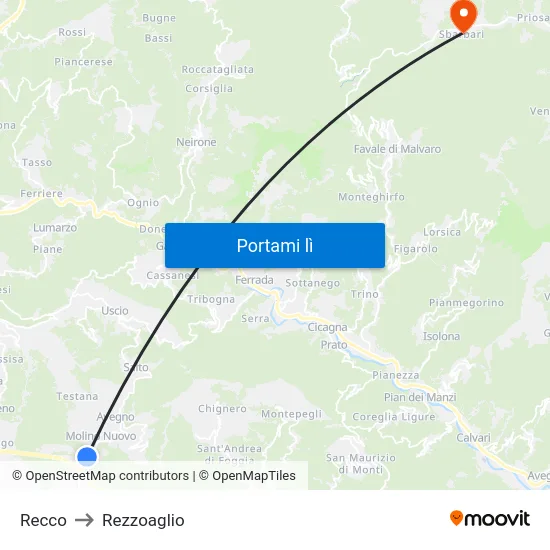 Recco to Rezzoaglio map
