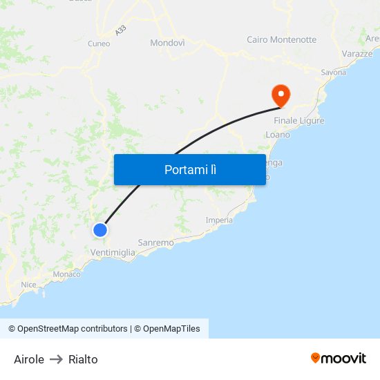 Airole to Rialto map