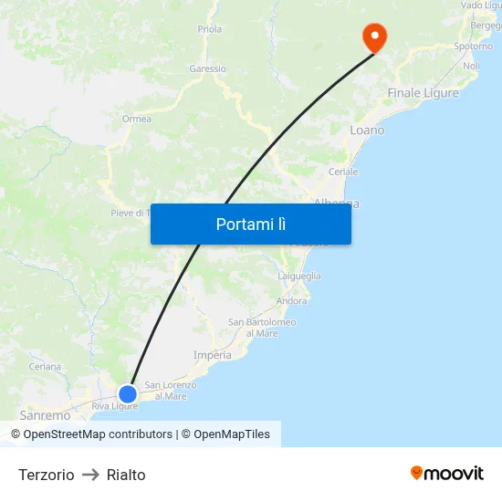 Terzorio to Rialto map