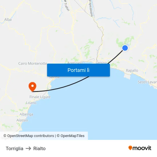 Torriglia to Rialto map