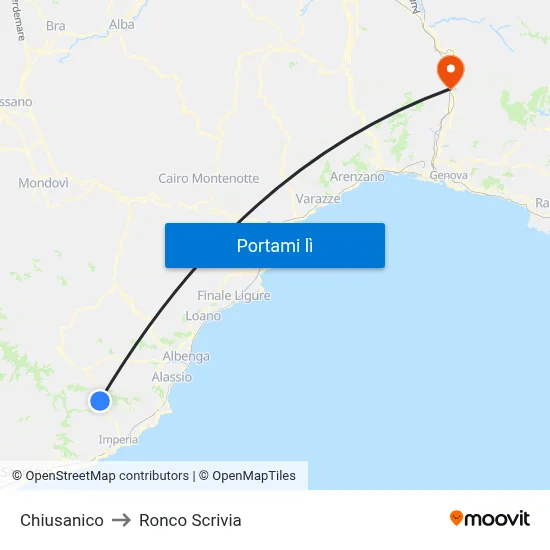 Chiusanico to Ronco Scrivia map