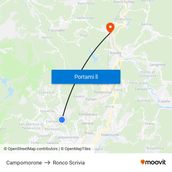 Campomorone to Ronco Scrivia map