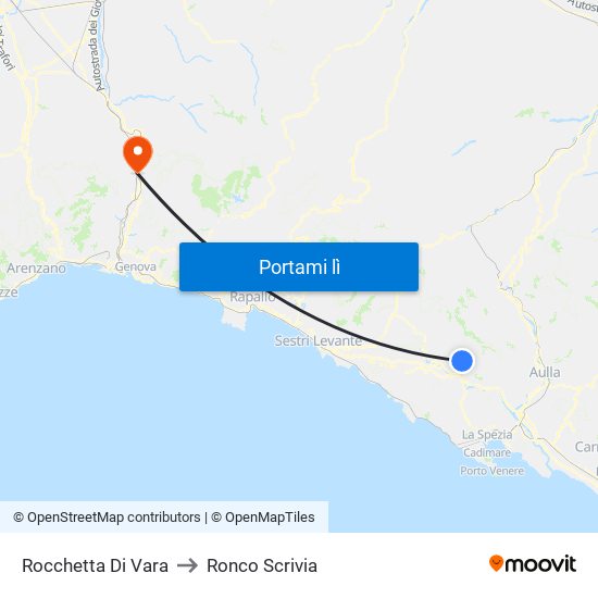 Rocchetta Di Vara to Ronco Scrivia map