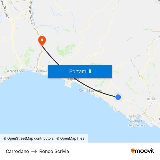 Carrodano to Ronco Scrivia map