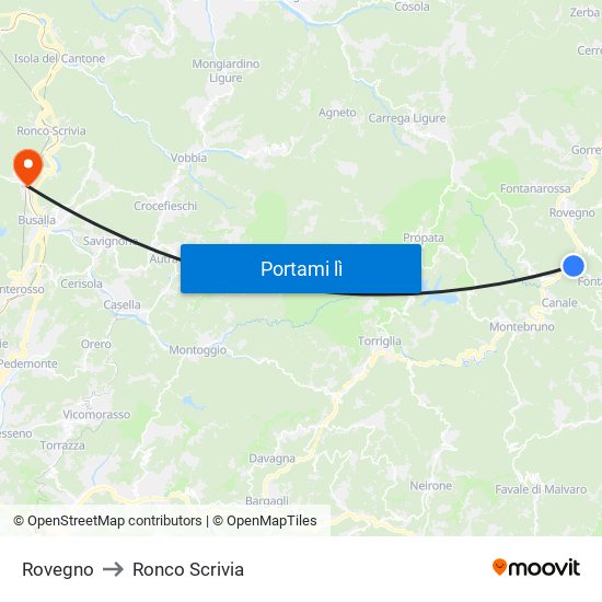 Rovegno to Ronco Scrivia map