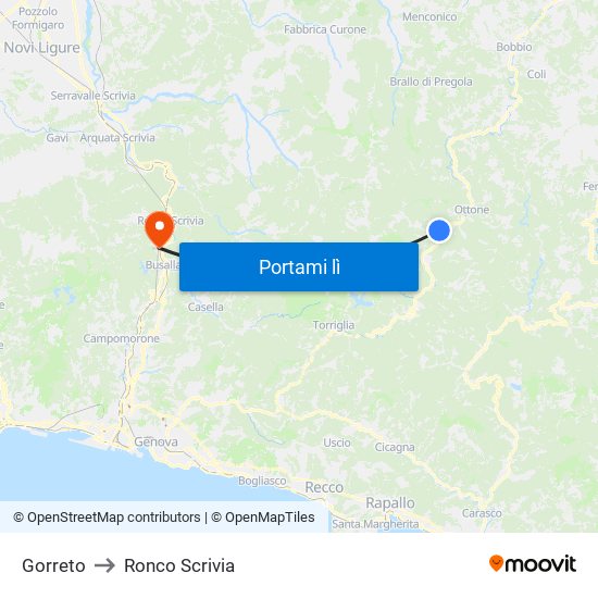 Gorreto to Ronco Scrivia map