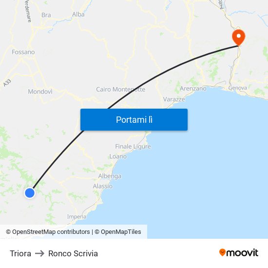 Triora to Ronco Scrivia map