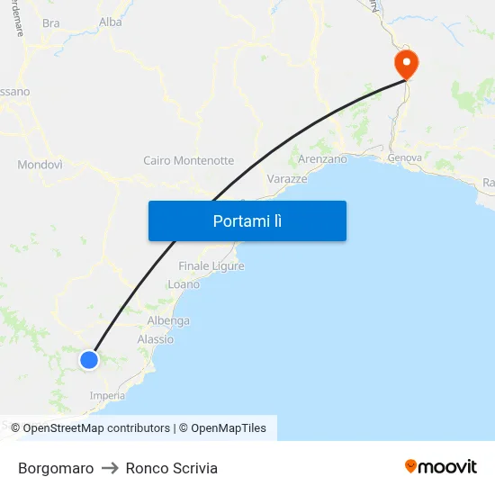 Borgomaro to Ronco Scrivia map
